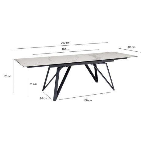 Rootz Large Modern Dining Table - Rectangular Table - Marble Look Table - Seats 12 - 180-260cm x 95cm x 76cm