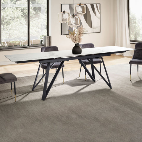 Rootz Large Modern Dining Table - Rectangular Table - Marble Look Table - Seats 12 - 180-260cm x 95cm x 76cm