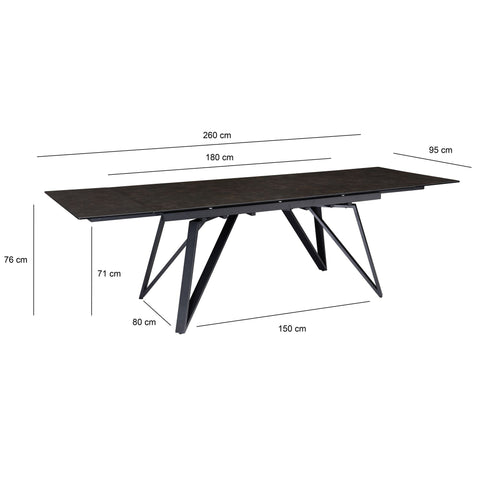 Rootz Modern Dining Table - Large Dining Table - Rectangular Dining Table - Seats 12 - 180-260cm x 95cm x 76cm