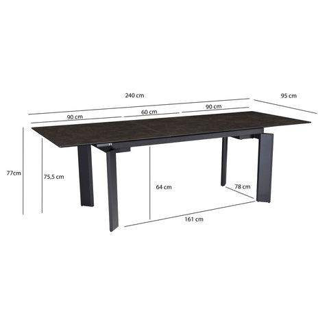 Rootz Large Dining Room Table - Modern Dining Table - Extendable Dining Table - Robust Metal Legs - 180-240cm x 95cm x 77cm