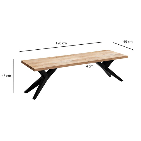 Rootz Massive Dining Bench - Loft Style Seating - Wooden Bench - Unique Handcrafted - Fits 2 People - 120cm x 45cm x 45cm