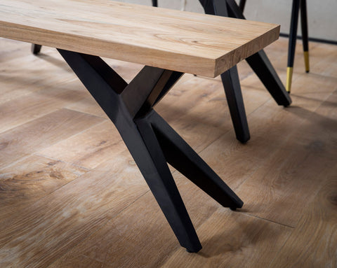 Rootz Massive Dining Bench - Loft Style Seating - Wooden Bench - Unique Handcrafted - Fits 2 People - 120cm x 45cm x 45cm