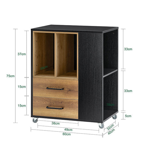 Rootz 6 Compartment Filing Cabinet Cart - Office Organizer - Document Storage - MDF & PB Materials - 60cm x 75cm x 40cm