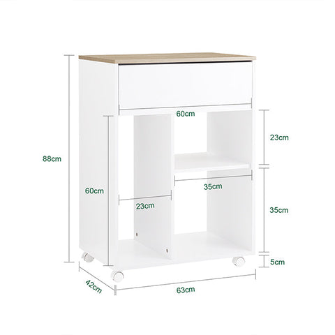 Rootz Rolling Printer Table - Movable Printer Stand - Portable Desk - Holds 65kg - 63x88x42cm - Easy Assembly