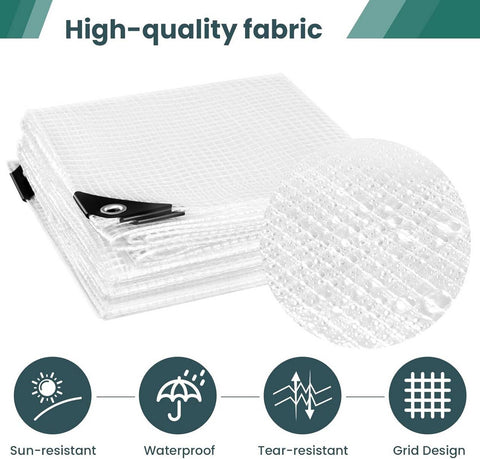 Rootz Waterproof Tarpaulin PE - Transparent Tarp - UV Resistant - Reinforced Corners - 3m x 4m - Weatherproof Outdoor Cover