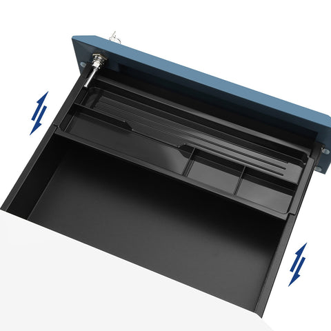 Rootz 3 Drawer Filing Cabinet - Rolling Container - Steel Construction - Lockable - White-Blue - 39cm x 46cm x 53cm