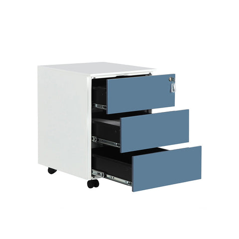 Rootz 3 Drawer Rolling Container - Office Cabinet - File Storage - Versatile - Lockable - Steel Material - 39cm x 45cm x 55cm