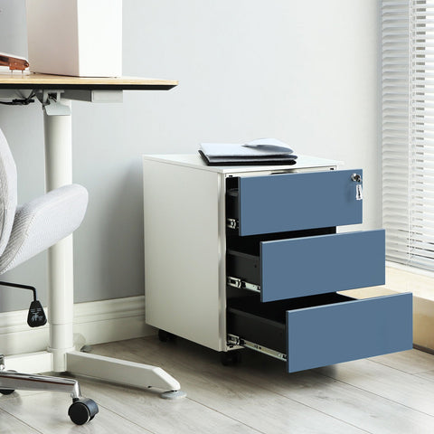 Rootz 3 Drawer Rolling Container - Office Cabinet - File Storage - Versatile - Lockable - Steel Material - 39cm x 45cm x 55cm