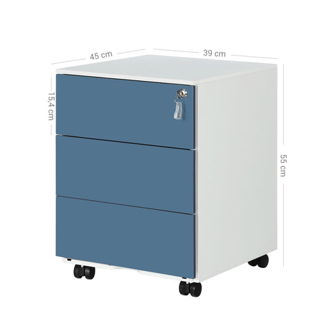 Rootz 3 Drawer Rolling Container - Office Cabinet - File Storage - Versatile - Lockable - Steel Material - 39cm x 45cm x 55cm