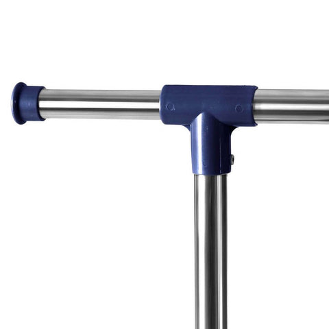 Rootz Clothes Rack - Heavy Duty Clothes Rack - 2 Rods - Industrial Style - Coat Stand With Wheels - Freestanding Clothes Organizer - Mobile Clothing Storage - Powder-coated Iron Pipes - Gray / Blue - 22.5 x 9 x 103.5 cm