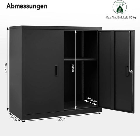 Rootz Metal Filing Cabinet - Lockable Storage Cabinet - Adjustable Shelf - Rust-Proof - 90cm x 92cm x 40cm