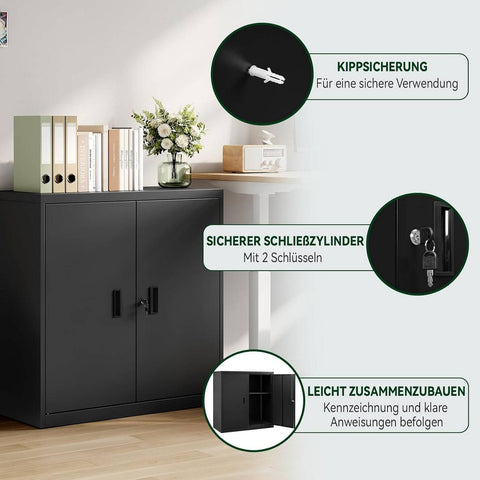 Rootz Metal Filing Cabinet - Lockable Storage Cabinet - Adjustable Shelf - Rust-Proof - 90cm x 92cm x 40cm