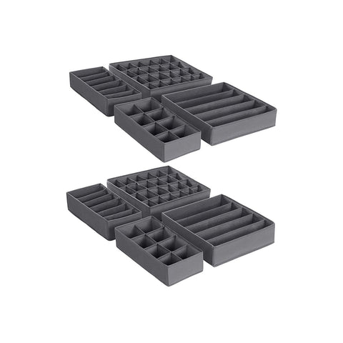 Rootz 8 Piece Set Drawer Organizers - Underwear Storage - Fabric Boxes - Closet Organization - Gray - Non-Woven Fabric - PE Board - Cardboard - 32cm x 32cm x 10cm
