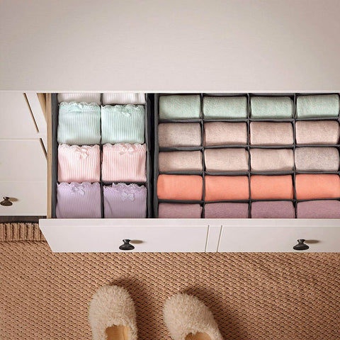 Rootz 8 Piece Set Drawer Organizers - Underwear Storage - Fabric Boxes - Closet Organization - Gray - Non-Woven Fabric - PE Board - Cardboard - 32cm x 32cm x 10cm