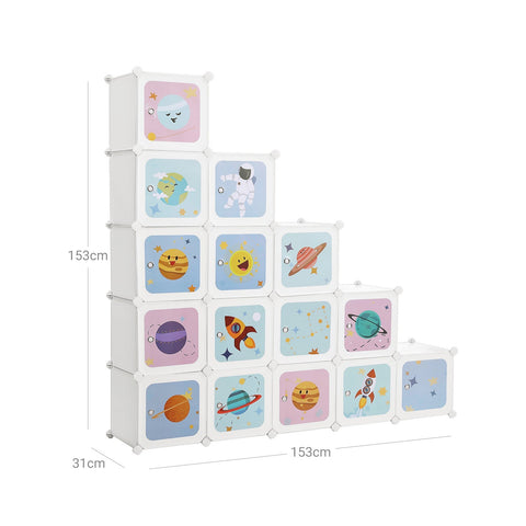Rootz Children's Space-Themed Storage Cabinet - Kid's Cube Shelf - Organizational Unit - Encourages Tidiness - 123cm x 31cm x 123cm
