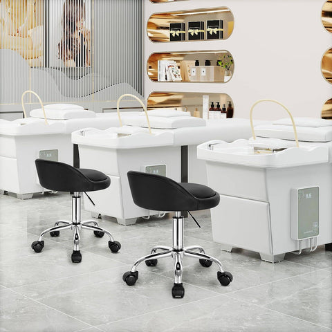 Rootz Makeup Stool - Rolling Stool - Adjustable Height - Ergonomic Backrest - 30cm x 30cm x 53-65.5cm