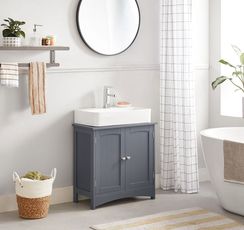 Rootz Sink Base Cabinet - Vanity Unit - Under Sink Storage - Space-Saving - Grey MDF - 60 x 30 x 60 cm