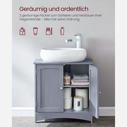 Rootz Sink Base Cabinet - Bathroom Vanity - 2 Door Storage - Mystical Gray - MDF Material - 30cm x 60cm x 60cm - Wall Mountable