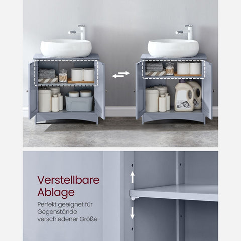 Rootz Sink Base Cabinet - Bathroom Vanity - 2 Door Storage - Mystical Gray - MDF Material - 30cm x 60cm x 60cm - Wall Mountable