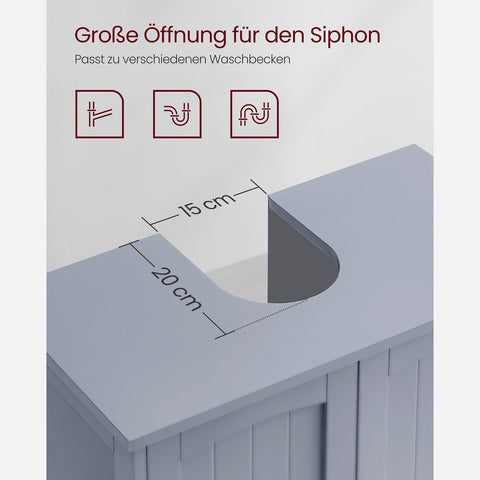 Rootz Sink Base Cabinet - Bathroom Vanity - 2 Door Storage - Mystical Gray - MDF Material - 30cm x 60cm x 60cm - Wall Mountable