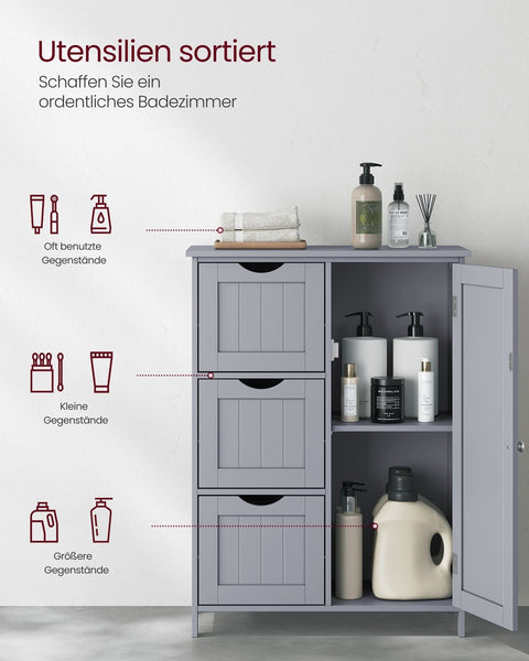 Rootz Bathroom Cabinet Storage Organizer - Gray Room Cabinet - Shelf Unit - MDF Material - 30 x 60 x 81 cm