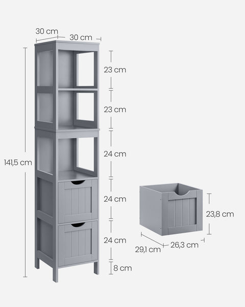 Rootz Tall Cabinet - Storage Cabinet - Dove Gray - MDF - 30cm x 30cm x 141.5cm - Lightweight - Sturdy - Easy Assembly
