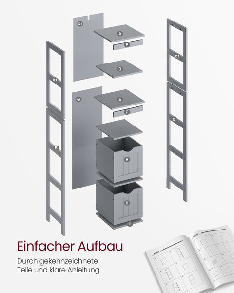 Rootz Tall Cabinet - Storage Cabinet - Dove Gray - MDF - 30cm x 30cm x 141.5cm - Lightweight - Sturdy - Easy Assembly