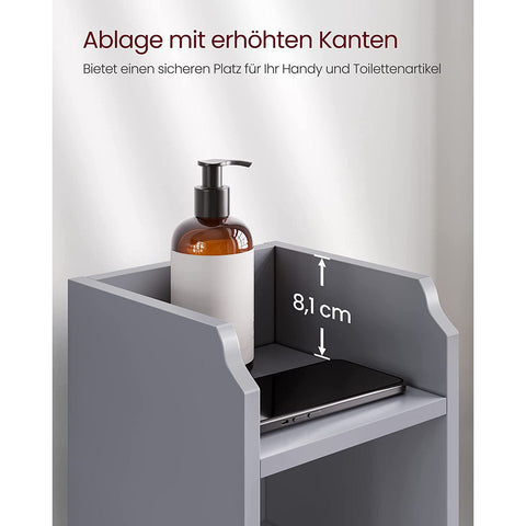 Rootz Narrow Bathroom Cabinet - Storage Cabinet - Organizer - MDF Material - Mystical Gray - 20cm x 18cm x 80cm - Lightweight - Adjustable Shelves - Easy Assembly