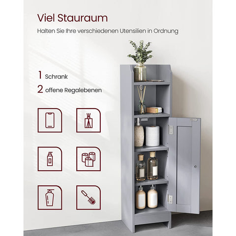 Rootz Narrow Bathroom Cabinet - Storage Cabinet - Organizer - MDF Material - Mystical Gray - 20cm x 18cm x 80cm - Lightweight - Adjustable Shelves - Easy Assembly