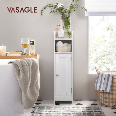 Rootz White Bathroom Cabinet - Storage Organizer - MDF Furniture - Compact Design - Anti-Tip Device - Easy Assembly - 18cm x 20cm x 80cm