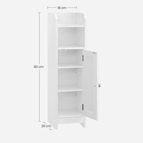 Rootz White Bathroom Cabinet - Storage Organizer - MDF Furniture - Compact Design - Anti-Tip Device - Easy Assembly - 18cm x 20cm x 80cm