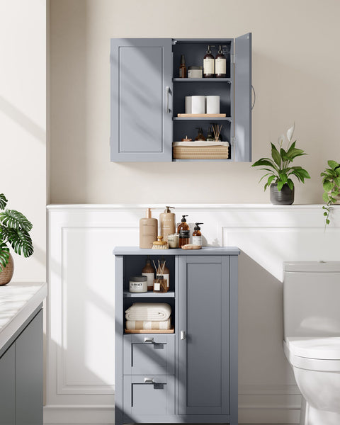 Rootz Bathroom Cabinet - Wall-mounted Cabinet - Adjustable Shelves - Space Saving - Grey - 18cm x 60cm x 60cm