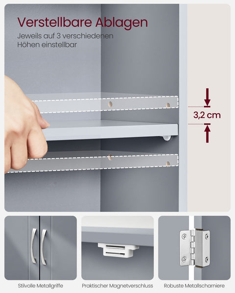 Rootz Bathroom Cabinet - Wall-mounted Cabinet - Adjustable Shelves - Space Saving - Grey - 18cm x 60cm x 60cm