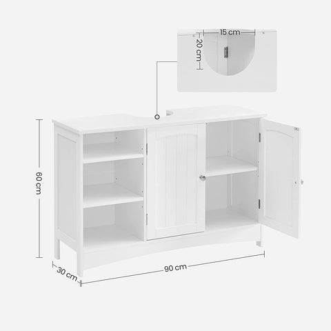 Rootz Under-Sink Cabinet - Bathroom Storage - Vanity Cabinet - MDF - Chrome Handles - 90cm x 30cm x 60cm