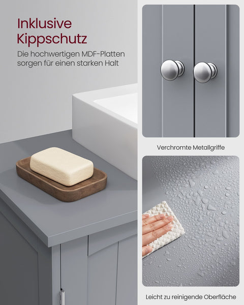 Rootz Dove Gray Sink Base Cabinet - Bathroom Vanity - Storage Organizer - MDF Material - Chrome Plated Handles - Spacious Interior - Easy Assembly - 30cm x 90cm x 60cm