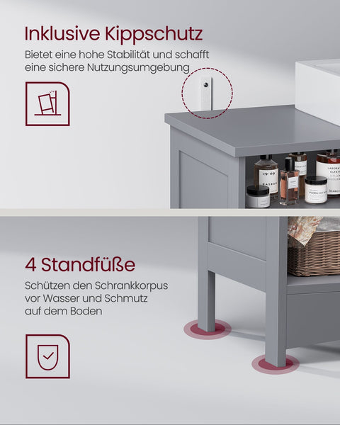 Rootz Dove Gray Sink Base Cabinet - Bathroom Vanity - Storage Organizer - MDF Material - Chrome Plated Handles - Spacious Interior - Easy Assembly - 30cm x 90cm x 60cm