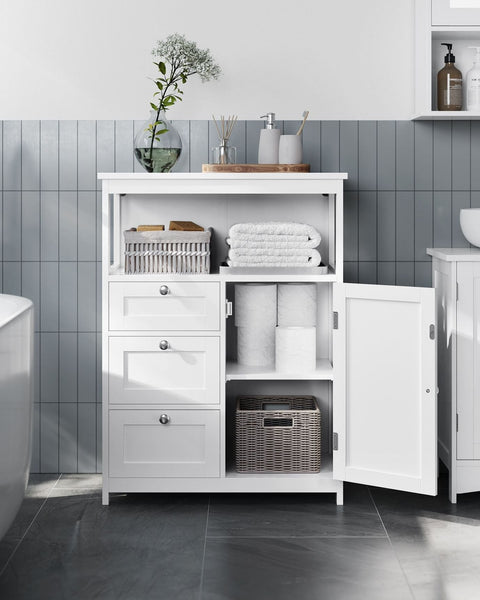 Rootz White Bathroom Cabinet - Storage Unit - Organizer - MDF Material - 90kg Load Capacity - 30cm x 60cm x 80cm
