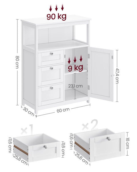 Rootz White Bathroom Cabinet - Storage Unit - Organizer - MDF Material - 90kg Load Capacity - 30cm x 60cm x 80cm