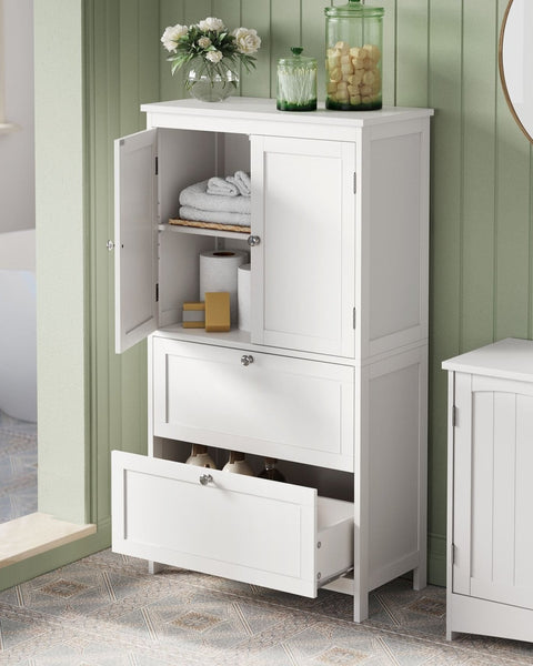 Rootz Classic White Bathroom Cabinet - Storage Unit - Organizer - MDF Material - Spacious Design - Easy Assembly - 30cm x 60cm x 110cm