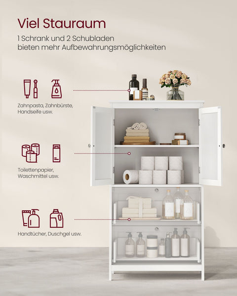 Rootz Classic White Bathroom Cabinet - Storage Unit - Organizer - MDF Material - Spacious Design - Easy Assembly - 30cm x 60cm x 110cm