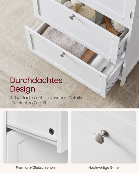 Rootz Classic White Bathroom Cabinet - Storage Unit - Organizer - MDF Material - Spacious Design - Easy Assembly - 30cm x 60cm x 110cm