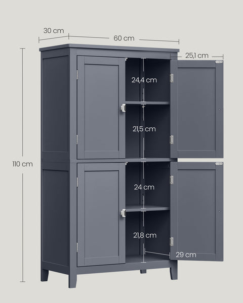Rootz Bathroom Cabinet - Storage Organizer - Slate Gray - MDF - 30cm x 60cm x 110cm - Lightweight - Sturdy - Easy Assembly