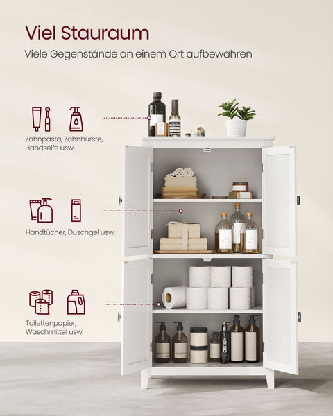 Rootz Bathroom Cabinet - Storage Organizer - Classic White Cabinet - Durable MDF - 30cm x 60cm x 110cm