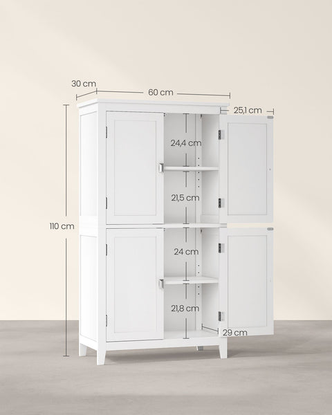 Rootz Bathroom Cabinet - Storage Organizer - Classic White Cabinet - Durable MDF - 30cm x 60cm x 110cm