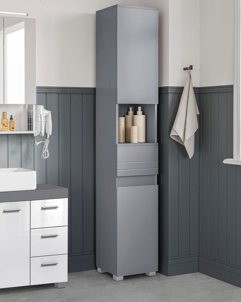 Rootz Mystic Gray Bathroom Cabinet - Storage Unit - Tall Cabinet - MDF Construction - Spacious Design - Easy Assembly - 30cm x 30cm x 170cm