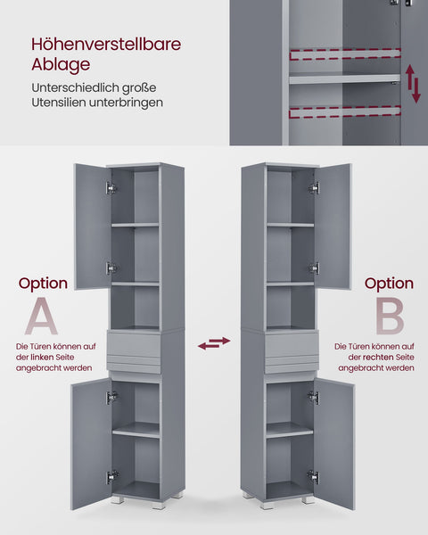 Rootz Mystic Gray Bathroom Cabinet - Storage Unit - Tall Cabinet - MDF Construction - Spacious Design - Easy Assembly - 30cm x 30cm x 170cm