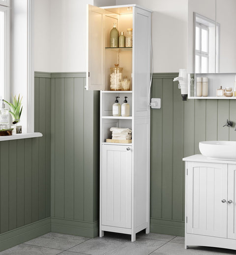 Rootz Bathroom Cabinet - Storage Organizer - Tall Cabinet - MDF - Cloud White - 30cm x 30cm x 170cm - Adjustable Shelves - Anti-Tip - 60kg Capacity