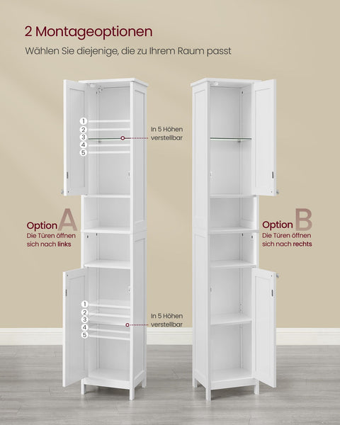 Rootz Bathroom Cabinet - Storage Organizer - Tall Cabinet - MDF - Cloud White - 30cm x 30cm x 170cm - Adjustable Shelves - Anti-Tip - 60kg Capacity