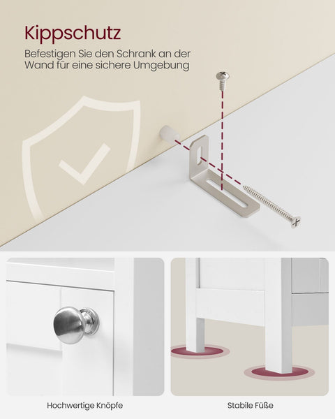 Rootz Bathroom Cabinet - Storage Organizer - Tall Cabinet - MDF - Cloud White - 30cm x 30cm x 170cm - Adjustable Shelves - Anti-Tip - 60kg Capacity