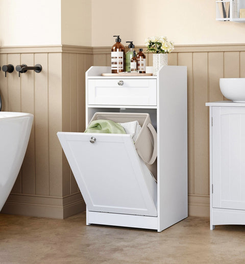 Rootz Bathroom Cabinet with Laundry Basket - Storage Unit - Organizing Rack - MDF & Polyester Fabric - 40cm x 40cm x 80.2cm